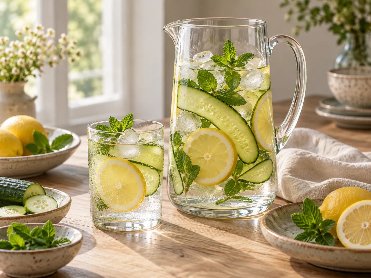 Agua de pepino, limón y menta