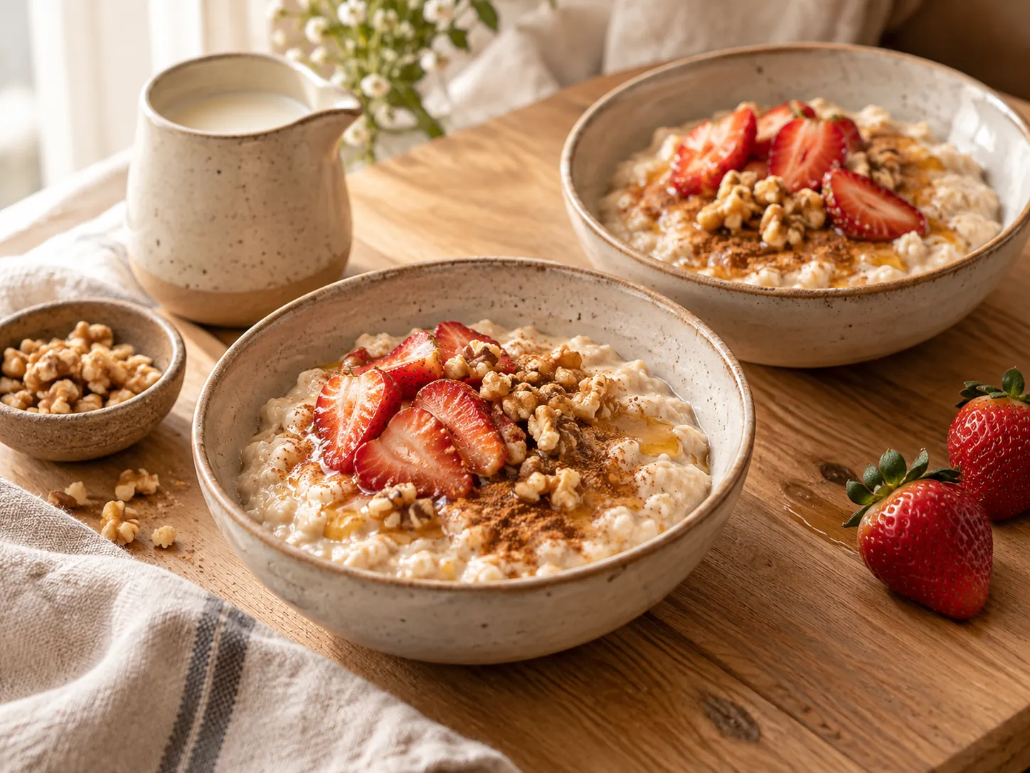 Avena cocida con frutillas y canela