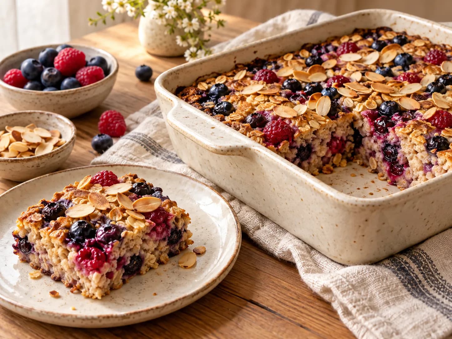 Avena horneada con berries y almendras