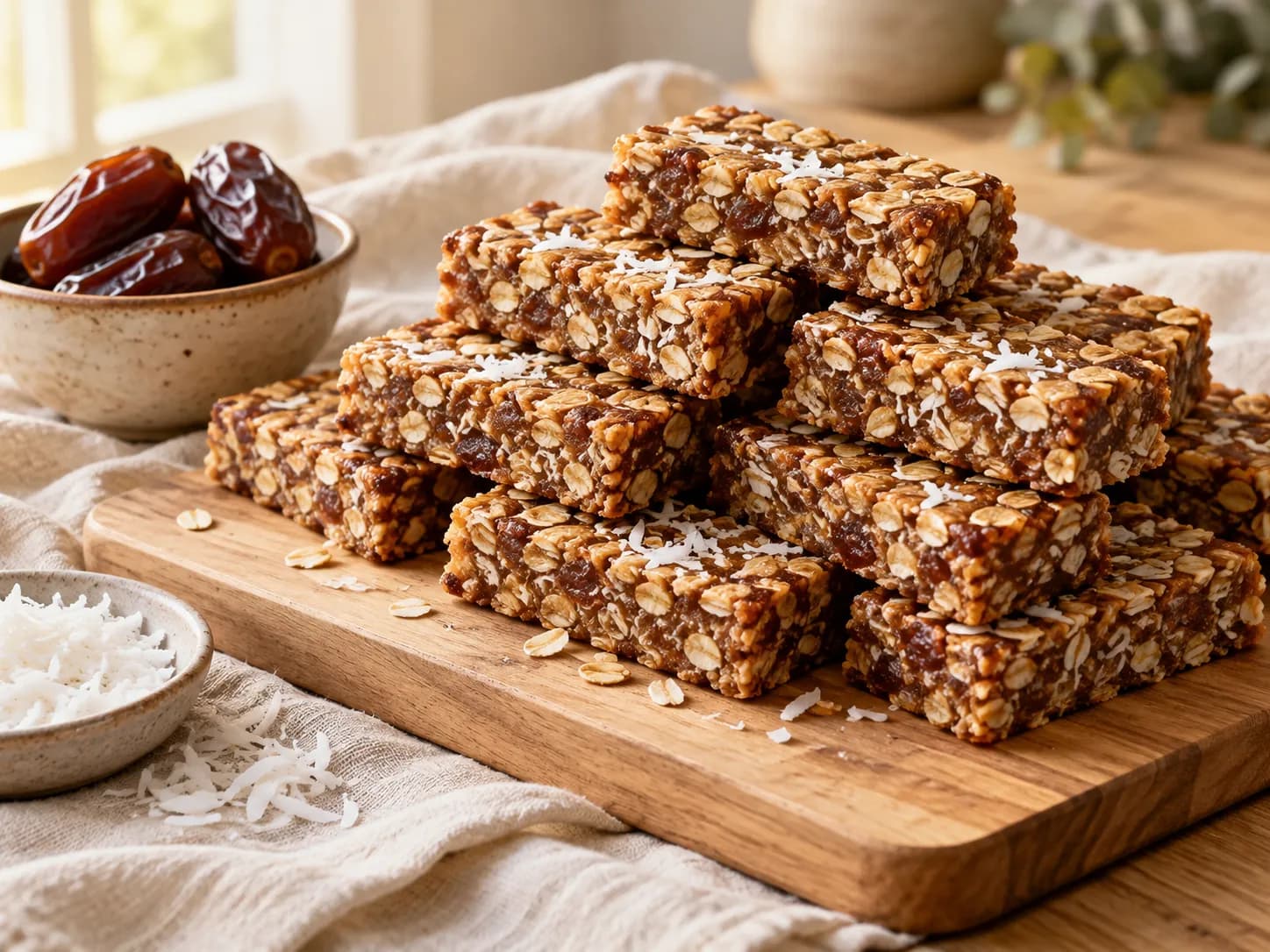 Barritas de dátiles, coco y avena