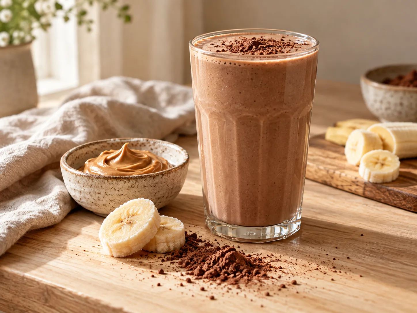 Batido de cacao, plátano y maní