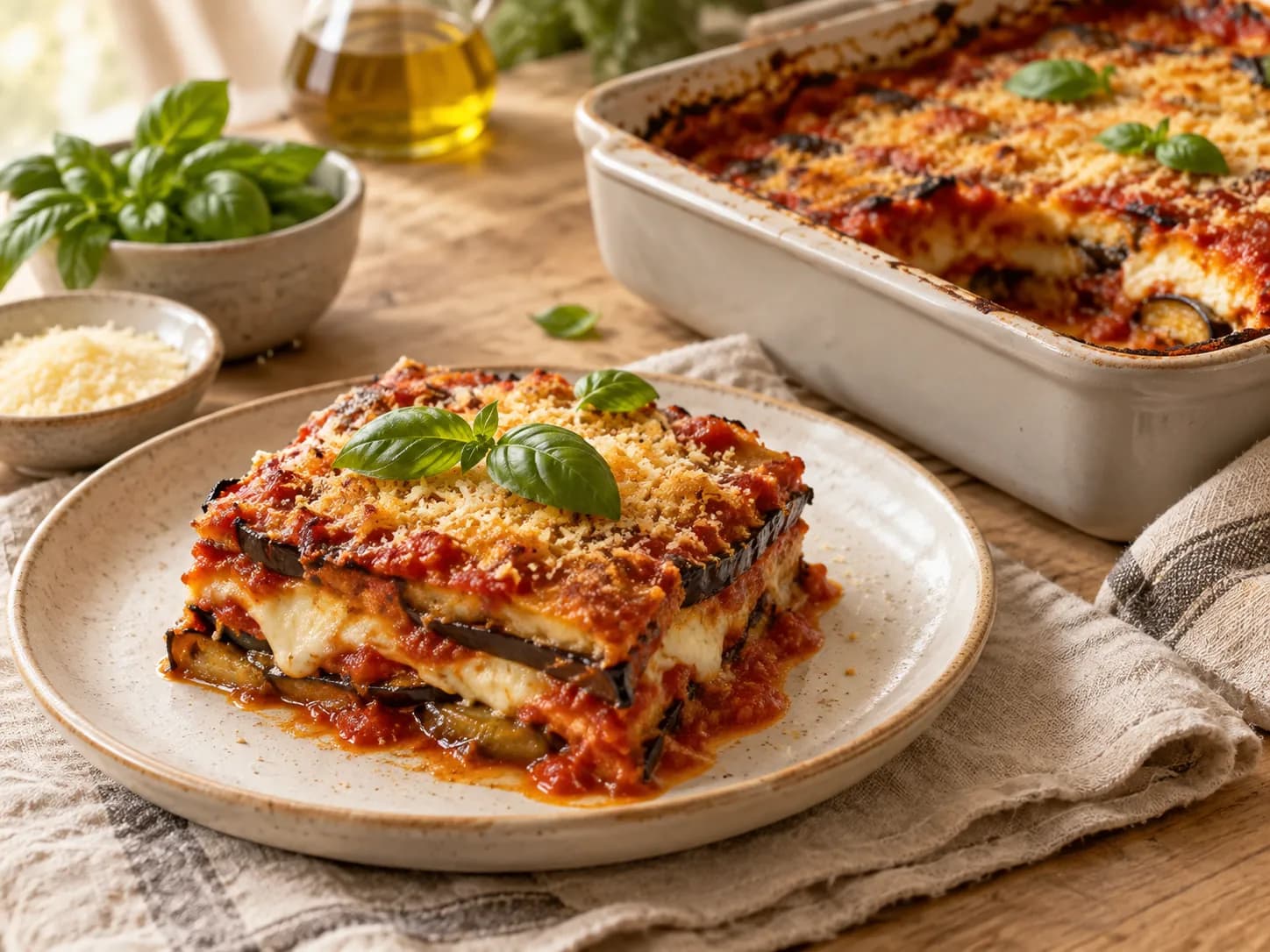 Berenjenas al horno con tomate y quesillo