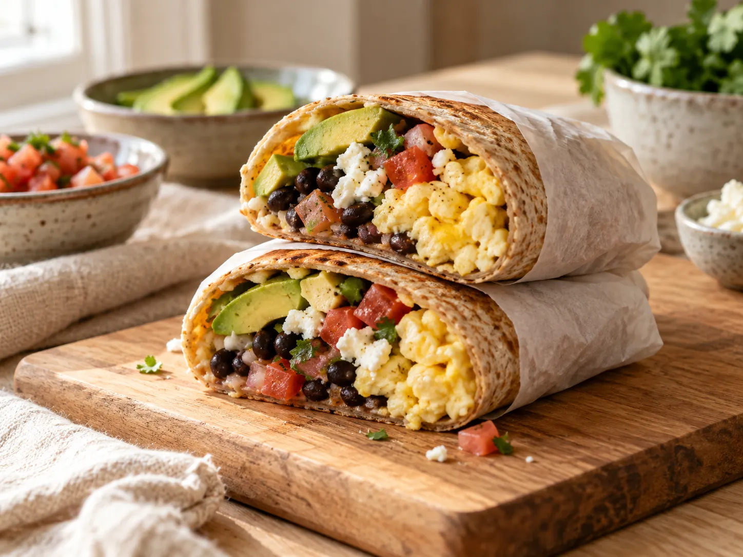 Burrito de desayuno con huevo y porotos negros