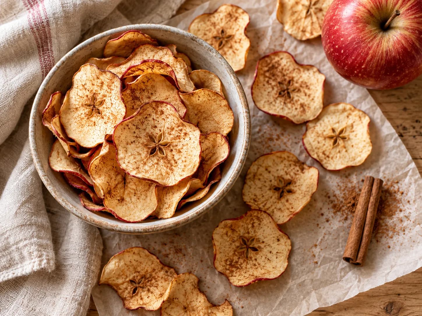 Chips de manzana al horno con canela