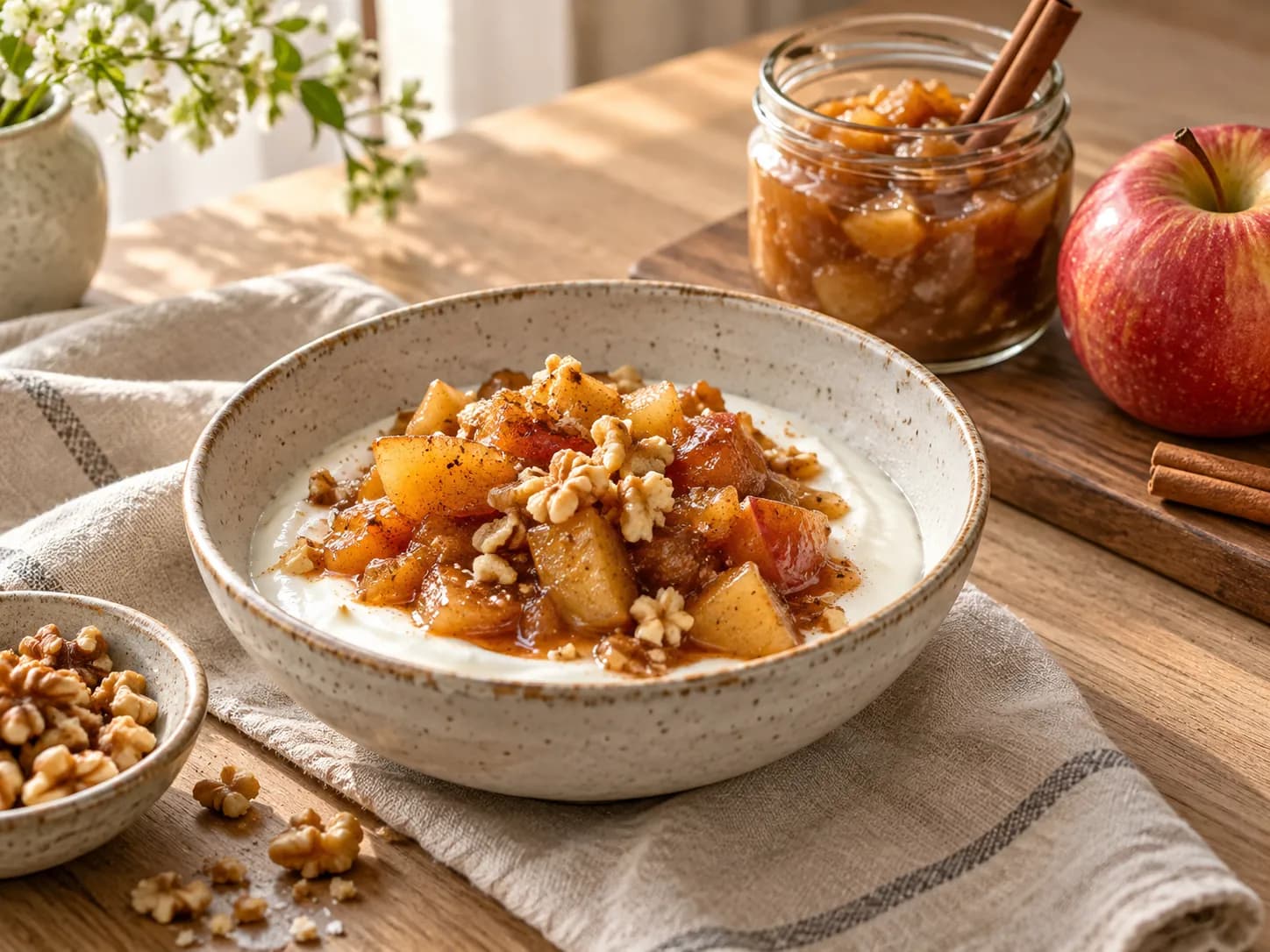 Compota de manzana sin azúcar con yogur