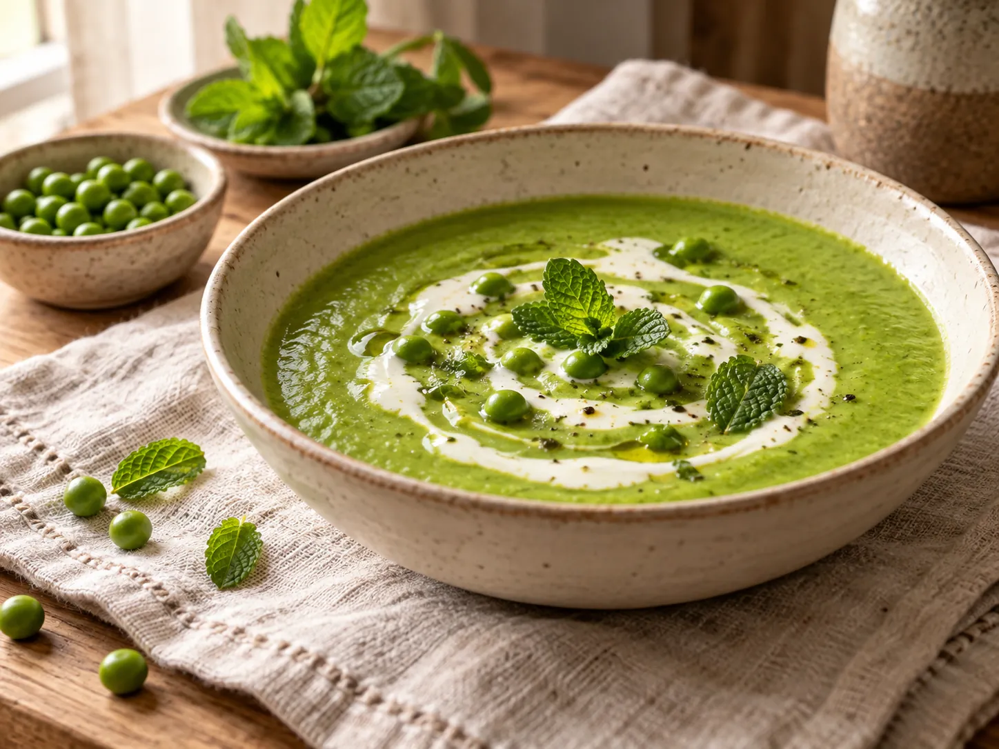 Crema de arvejas con menta y yogur