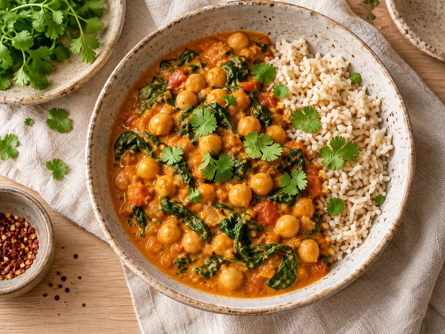 Curry de garbanzos y espinaca