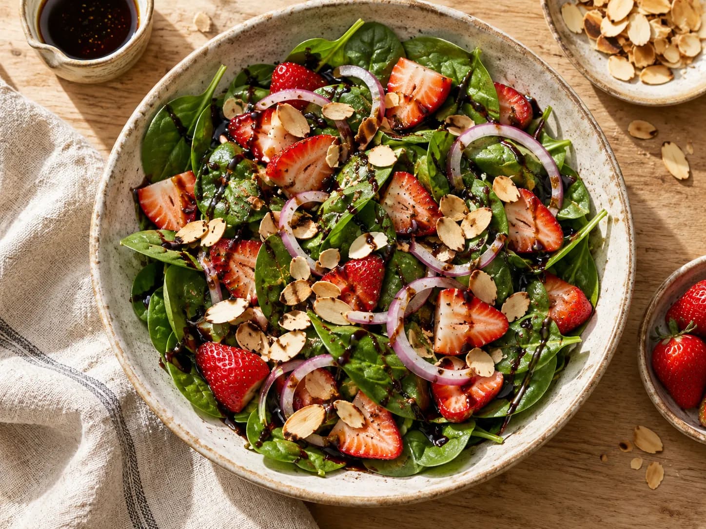Ensalada de espinaca, frutillas y almendras
