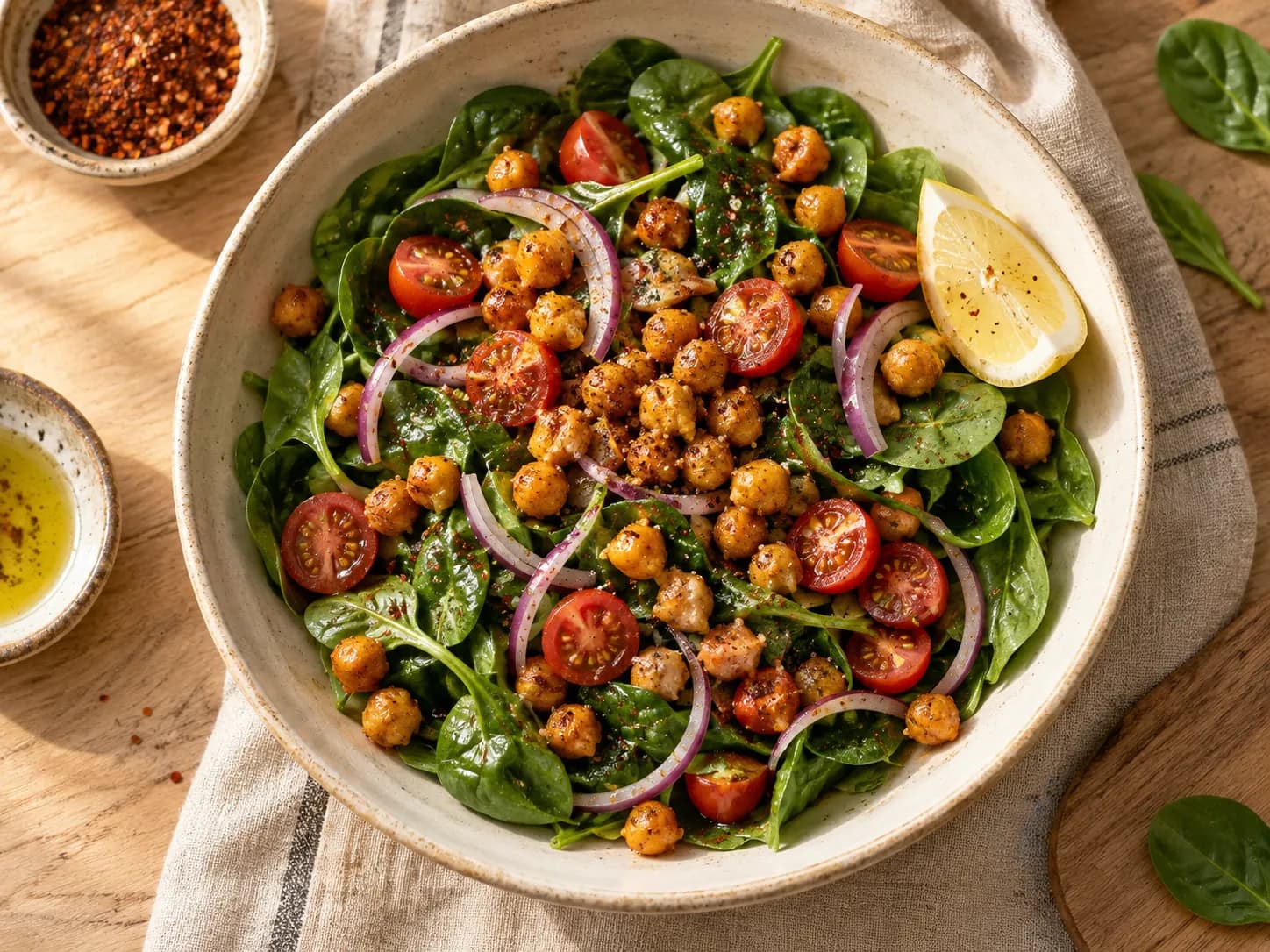 Ensalada de garbanzos asados con espinaca