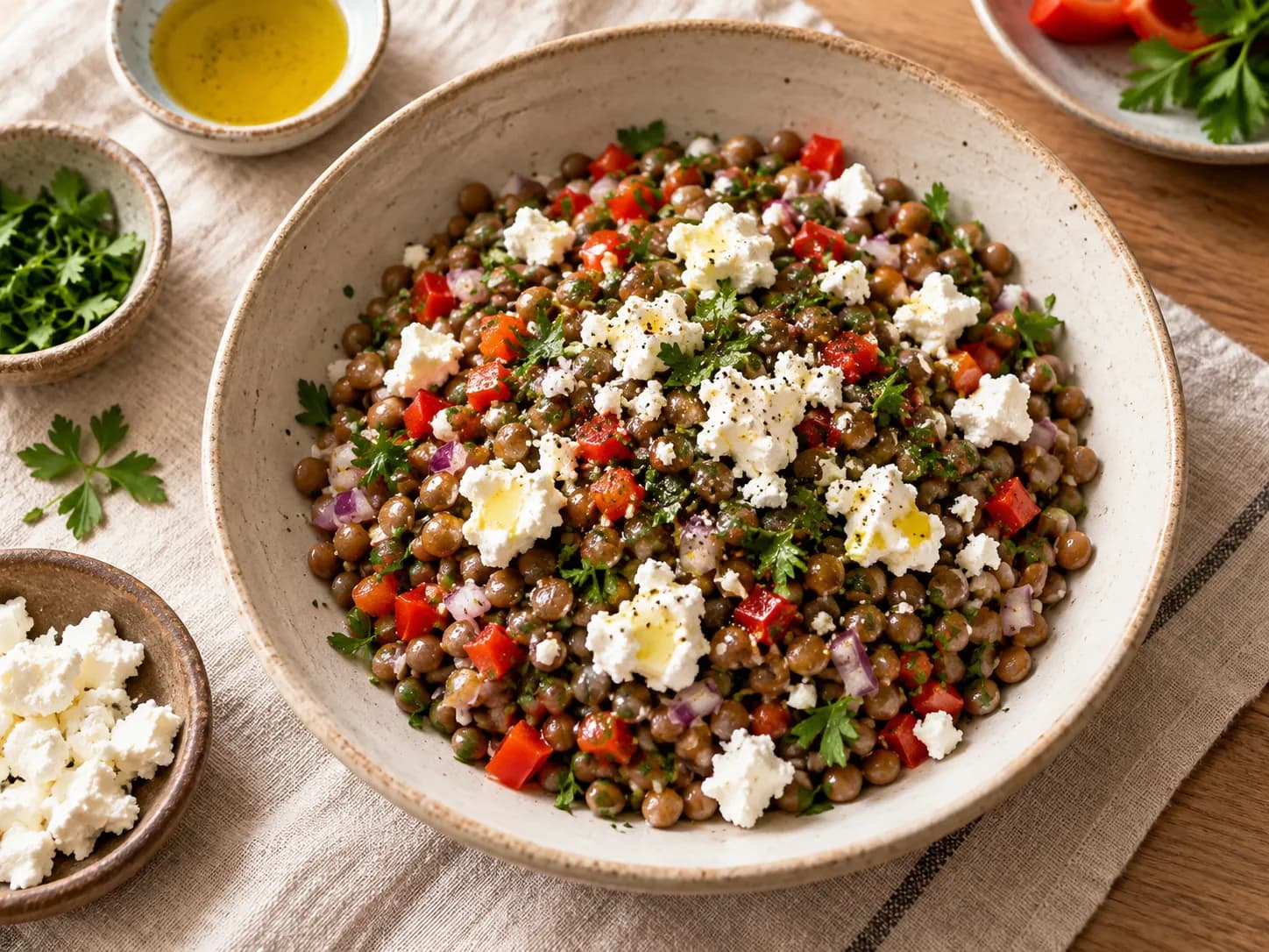 Ensalada de lentejas con queso de cabra