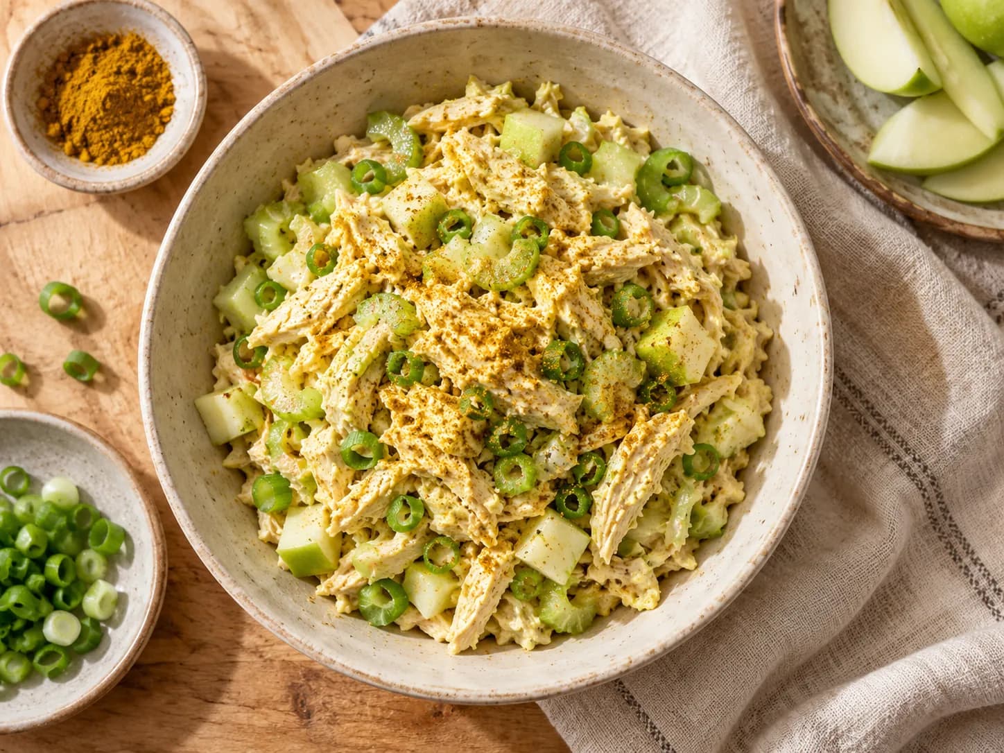 Ensalada de pollo al curry con manzana y apio