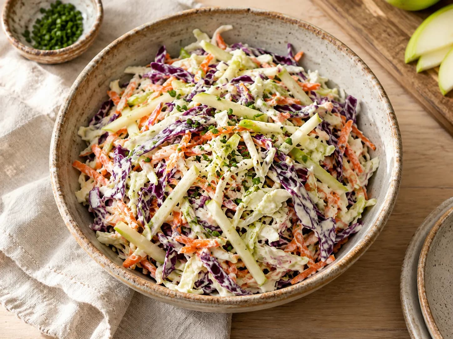 Ensalada de repollo, zanahoria y manzana
