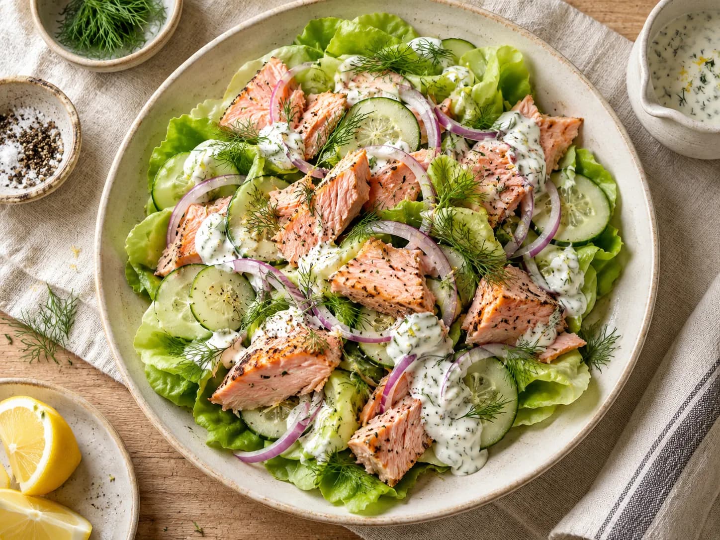 Ensalada de salmón con pepino y eneldo