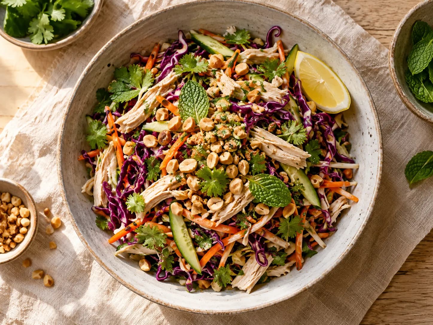 Ensalada thai de pollo con repollo y maní