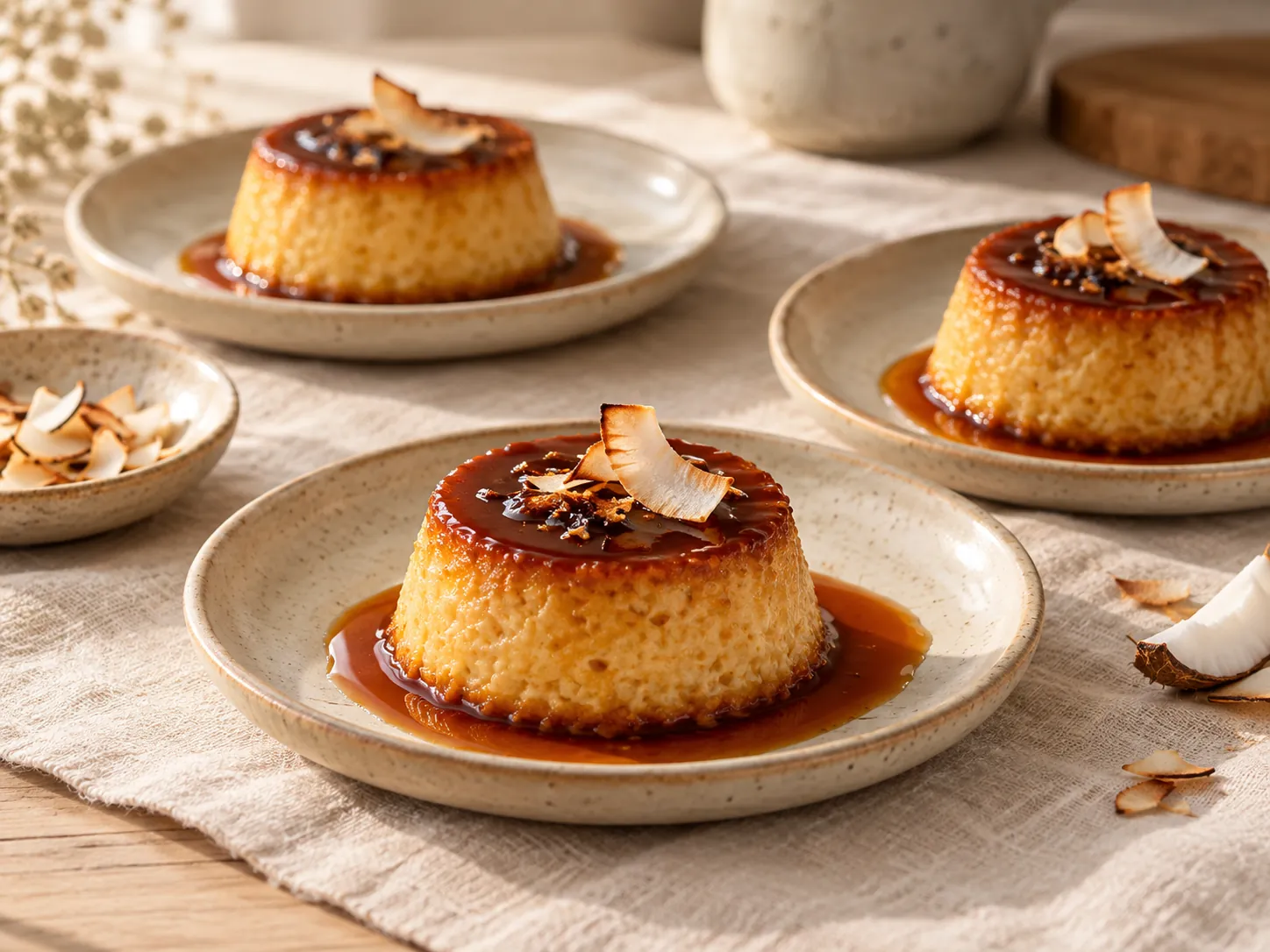 Flan de coco sin azúcar añadida