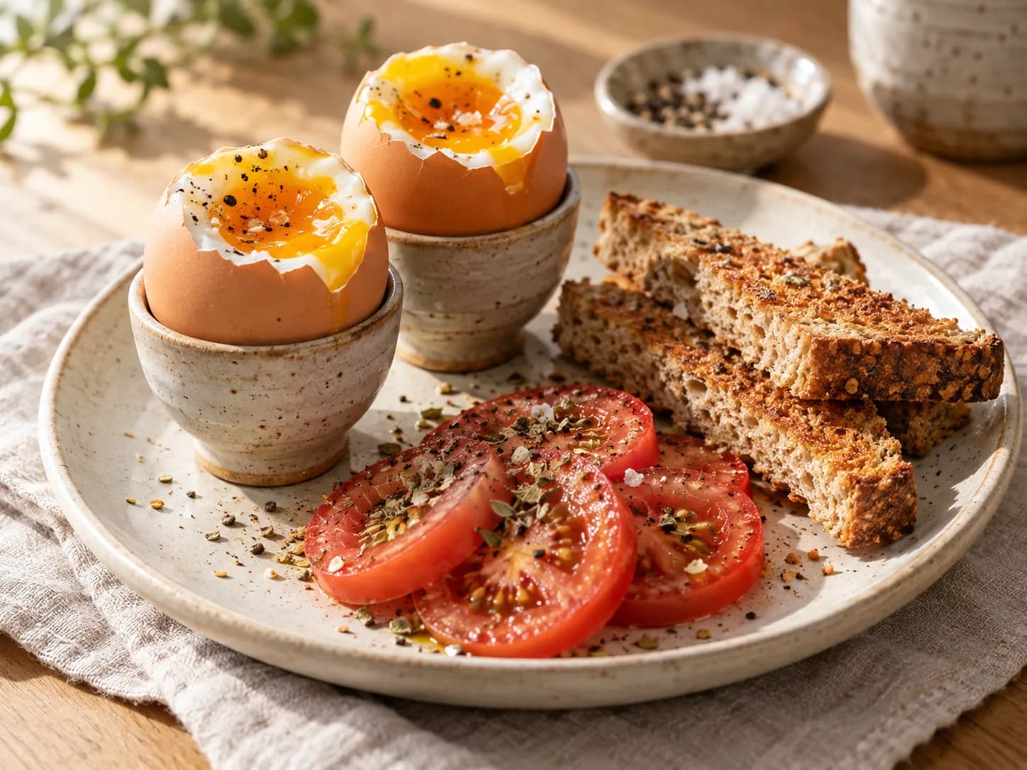 Huevos a la copa con tostadas integrales