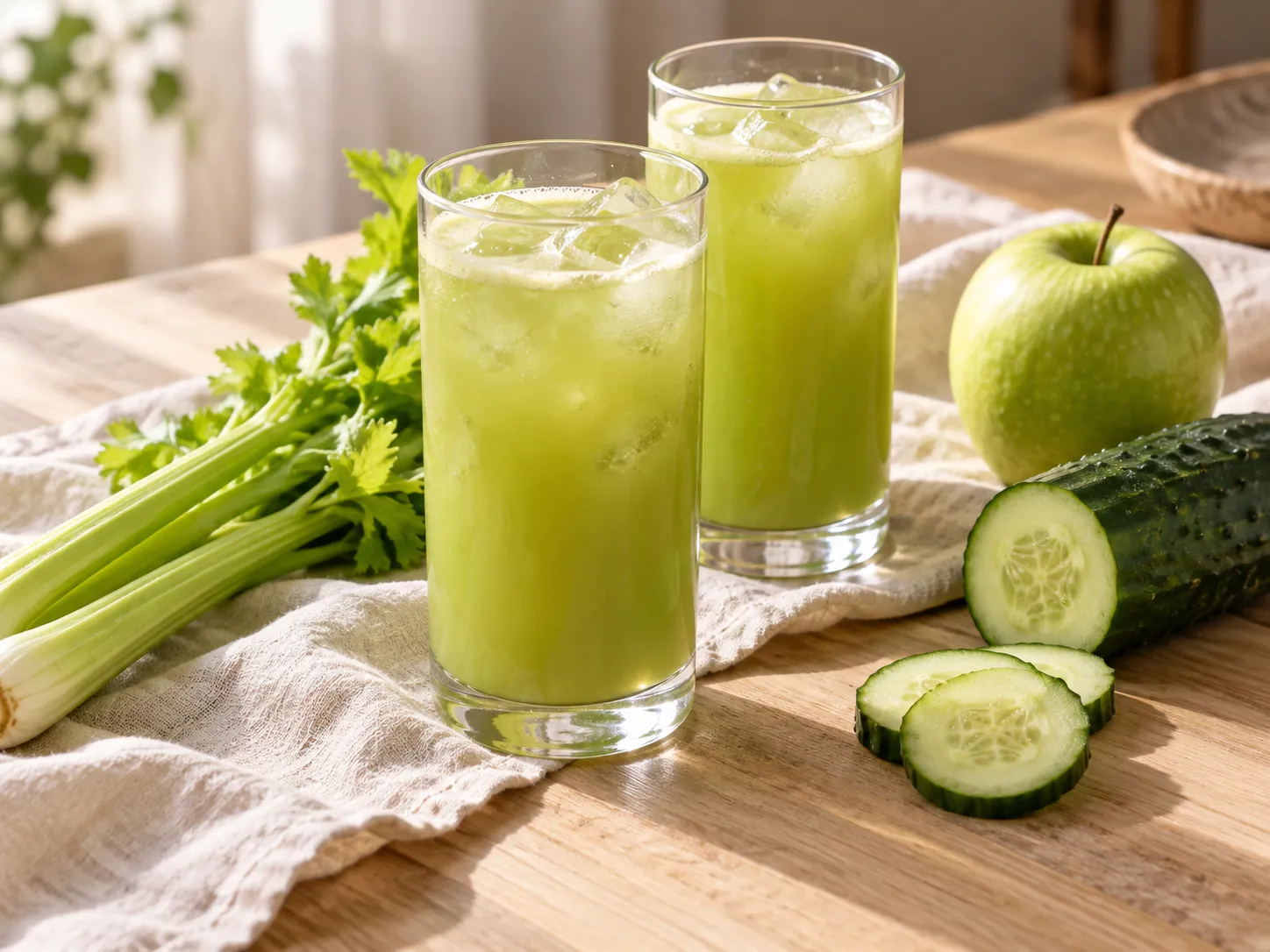 Jugo verde de apio, pepino y manzana