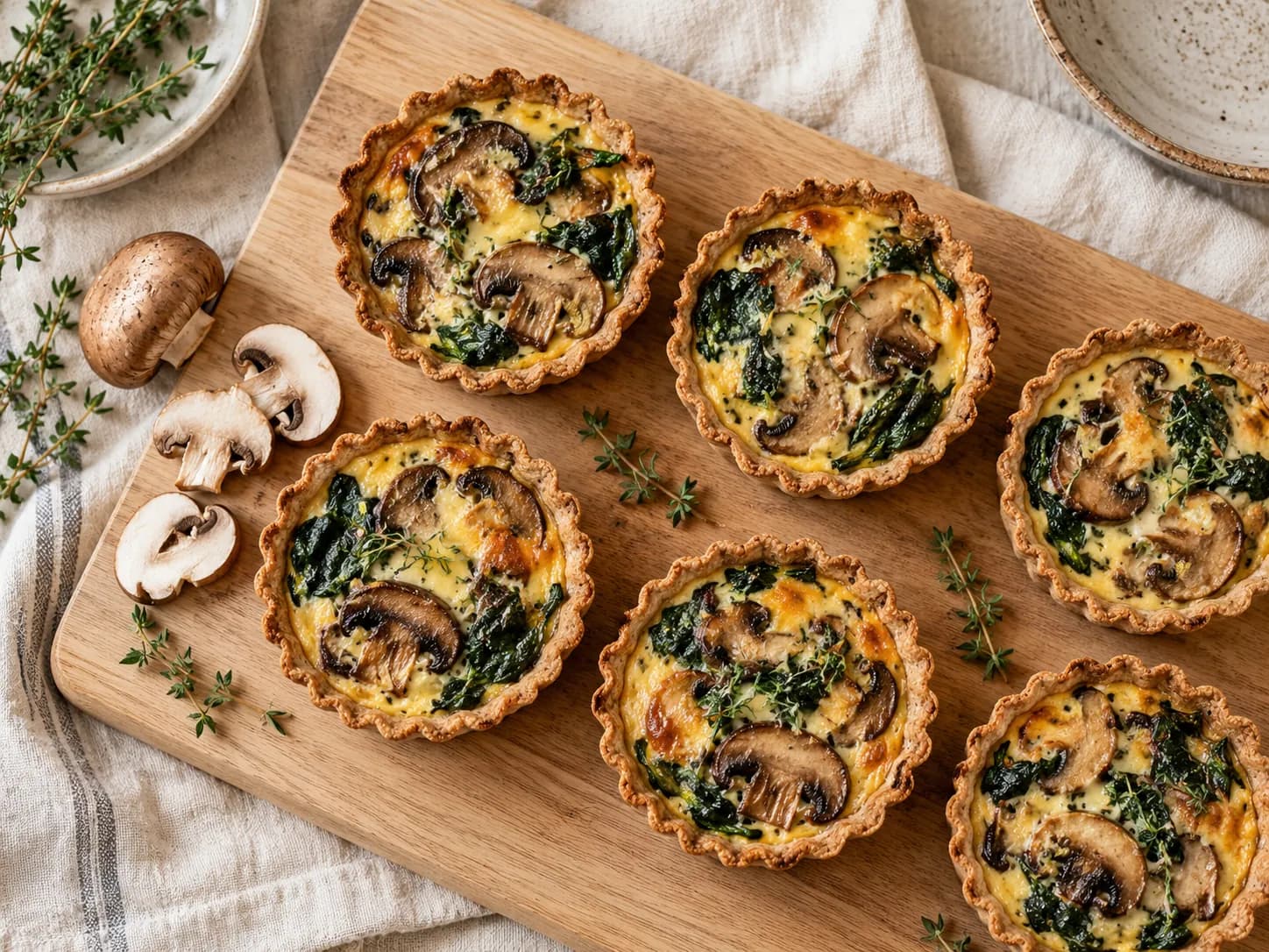 Mini quiches de champiñones y espinaca