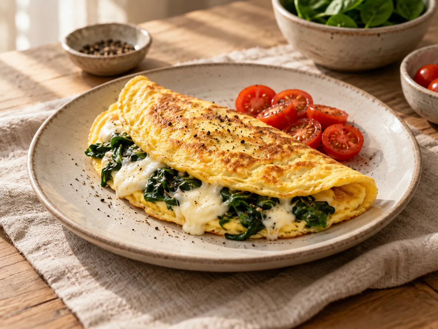 Omelette de espinaca y quesillo