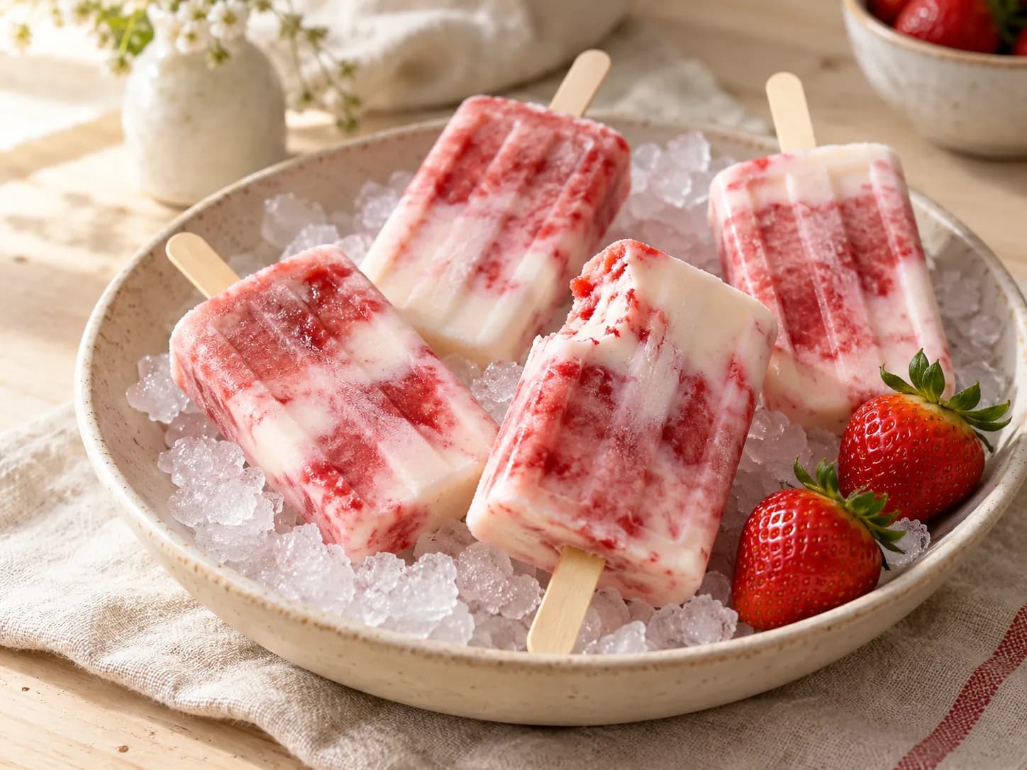 Paletas heladas de yogur y frutilla