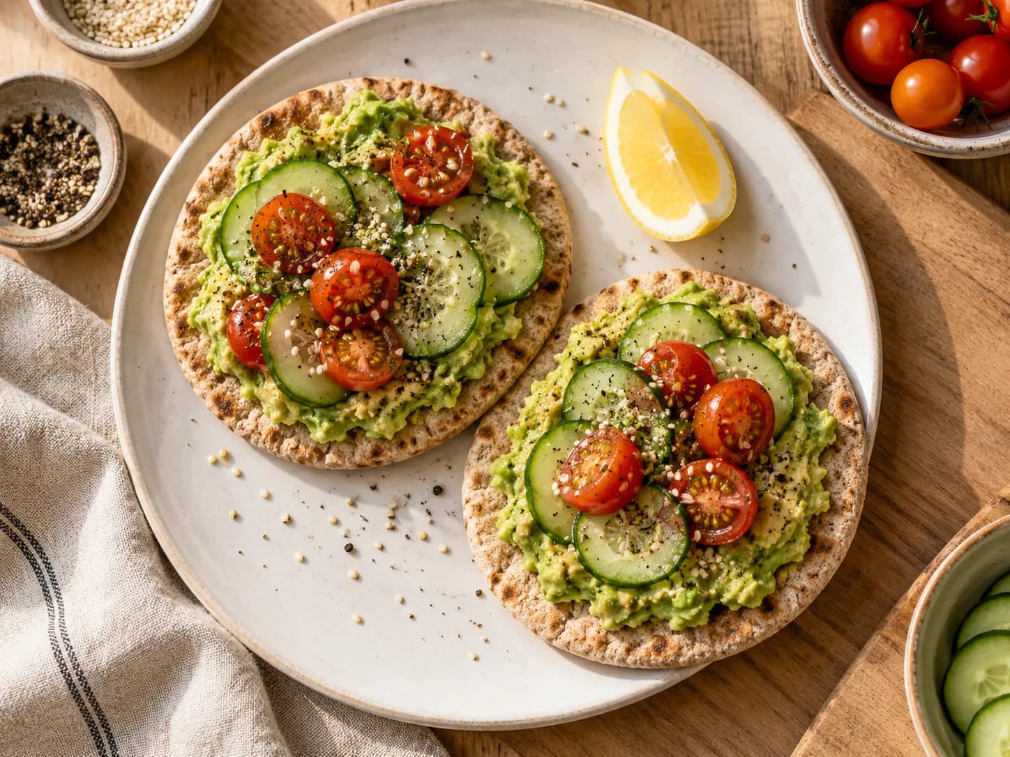 Pan pita con palta y pepino