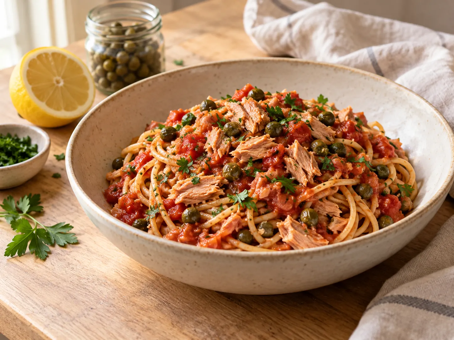 Pasta integral con atún y tomate
