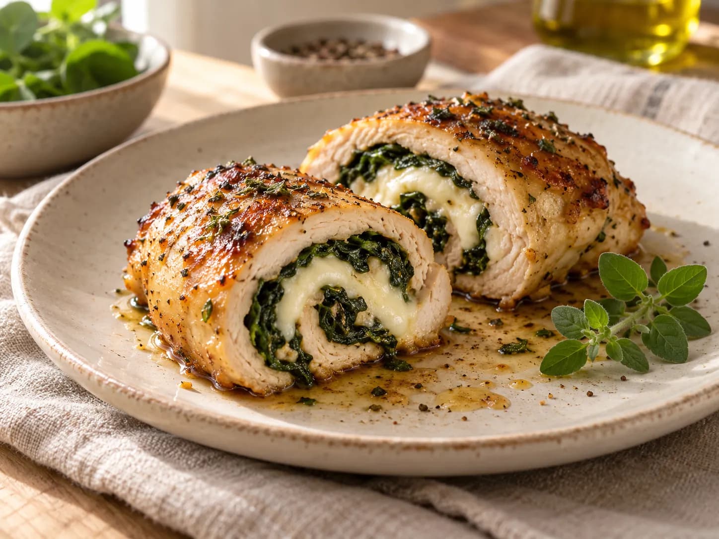 Pechuga rellena de espinaca y quesillo