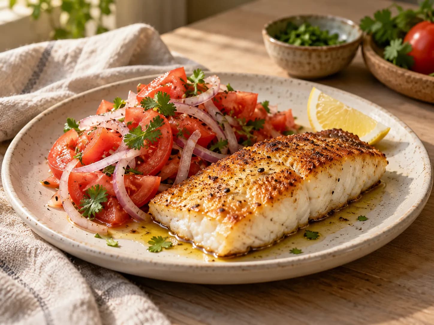 Pescado a la plancha con ensalada chilena