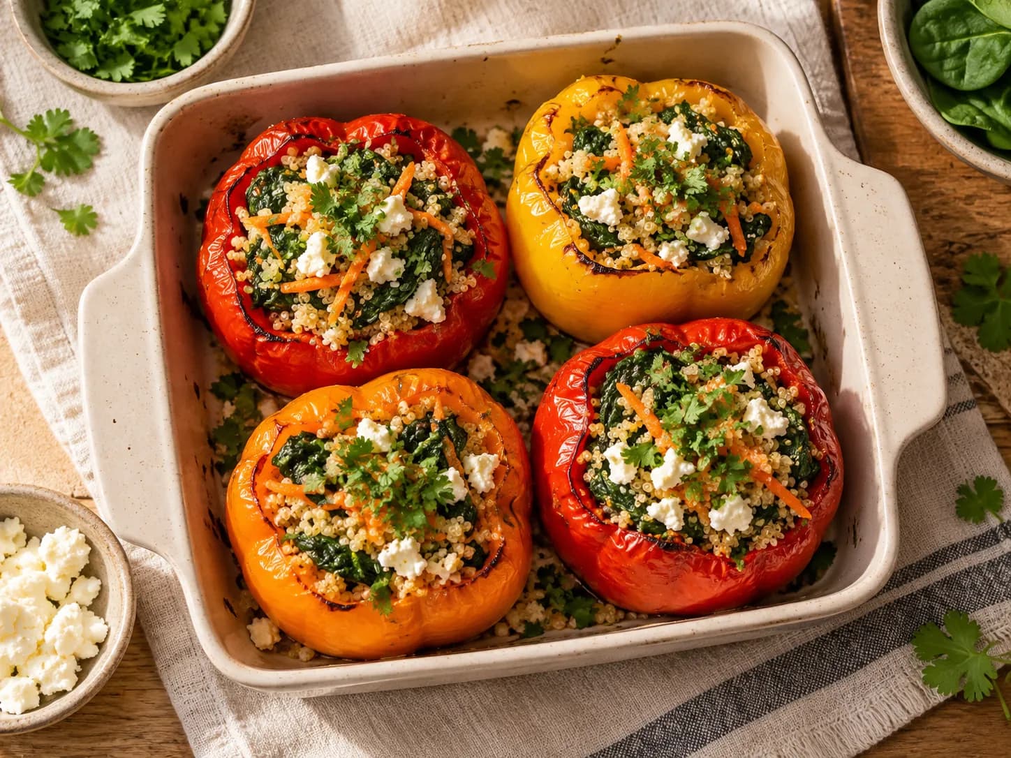 Pimientos rellenos de quínoa y verduras