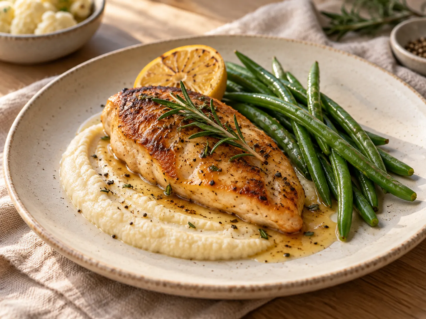 Pollo al limón con puré de coliflor