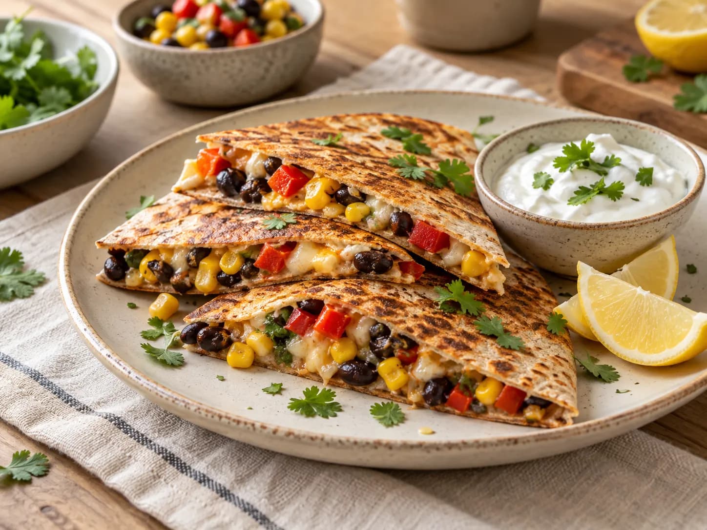 Quesadillas integrales de porotos negros