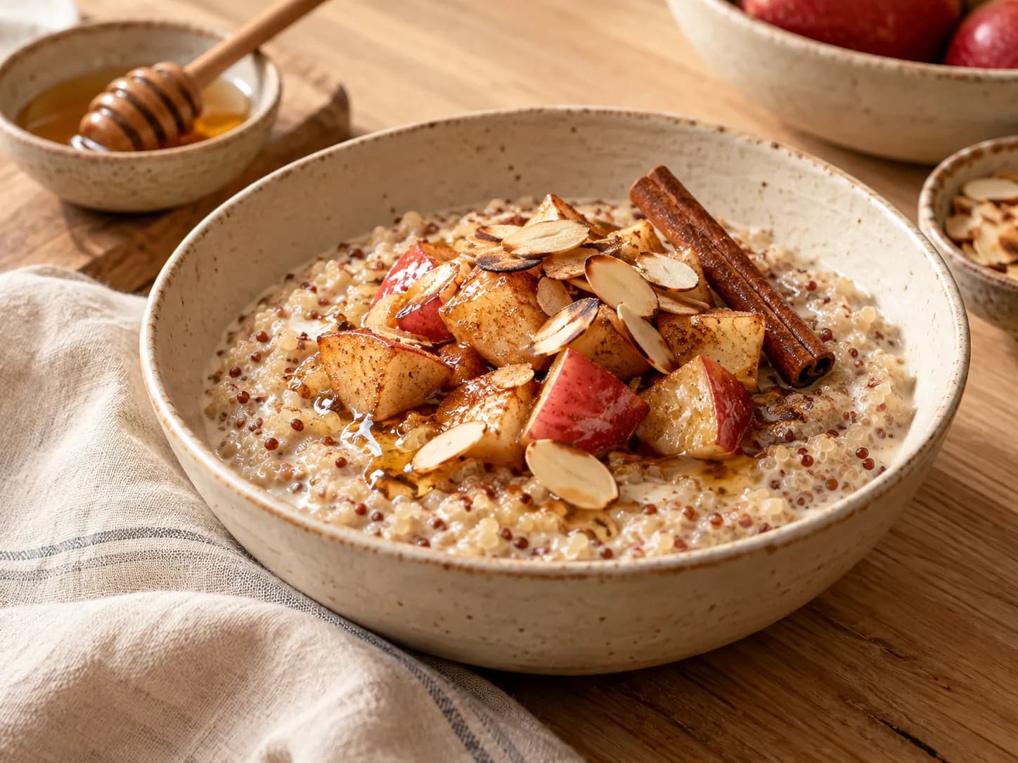 Quínoa con leche, canela y manzana