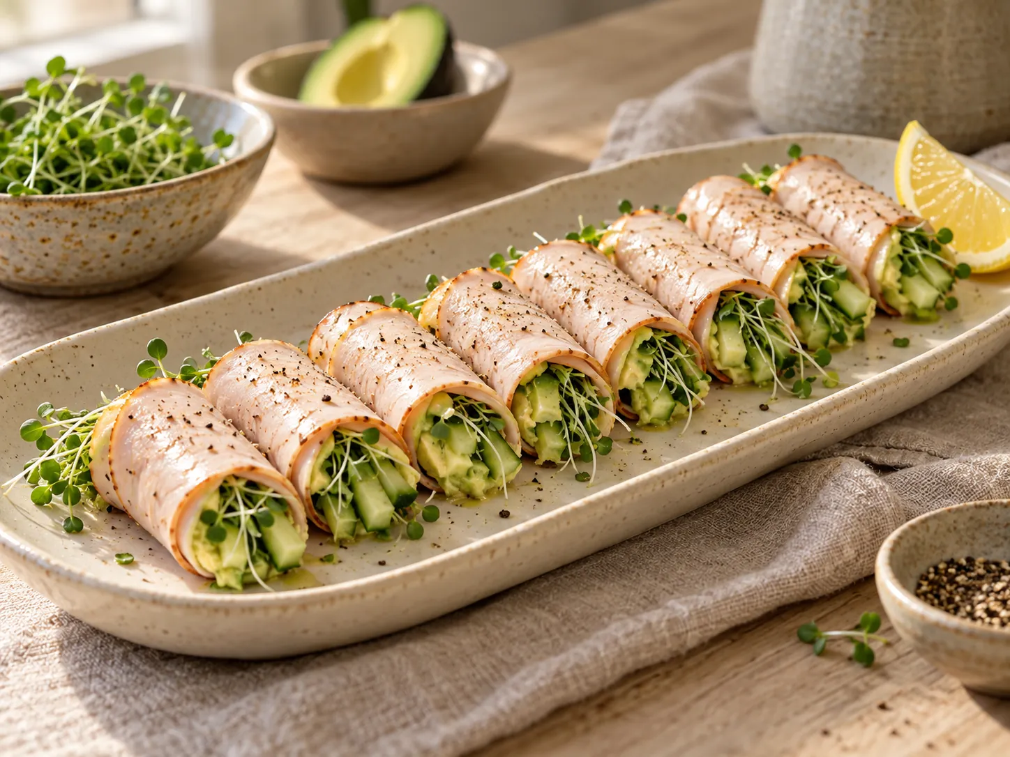 Rollitos de pavo, palta y pepino
