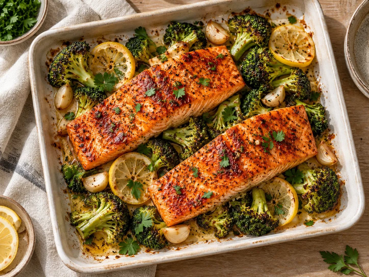 Salmón al horno con brócoli y limón