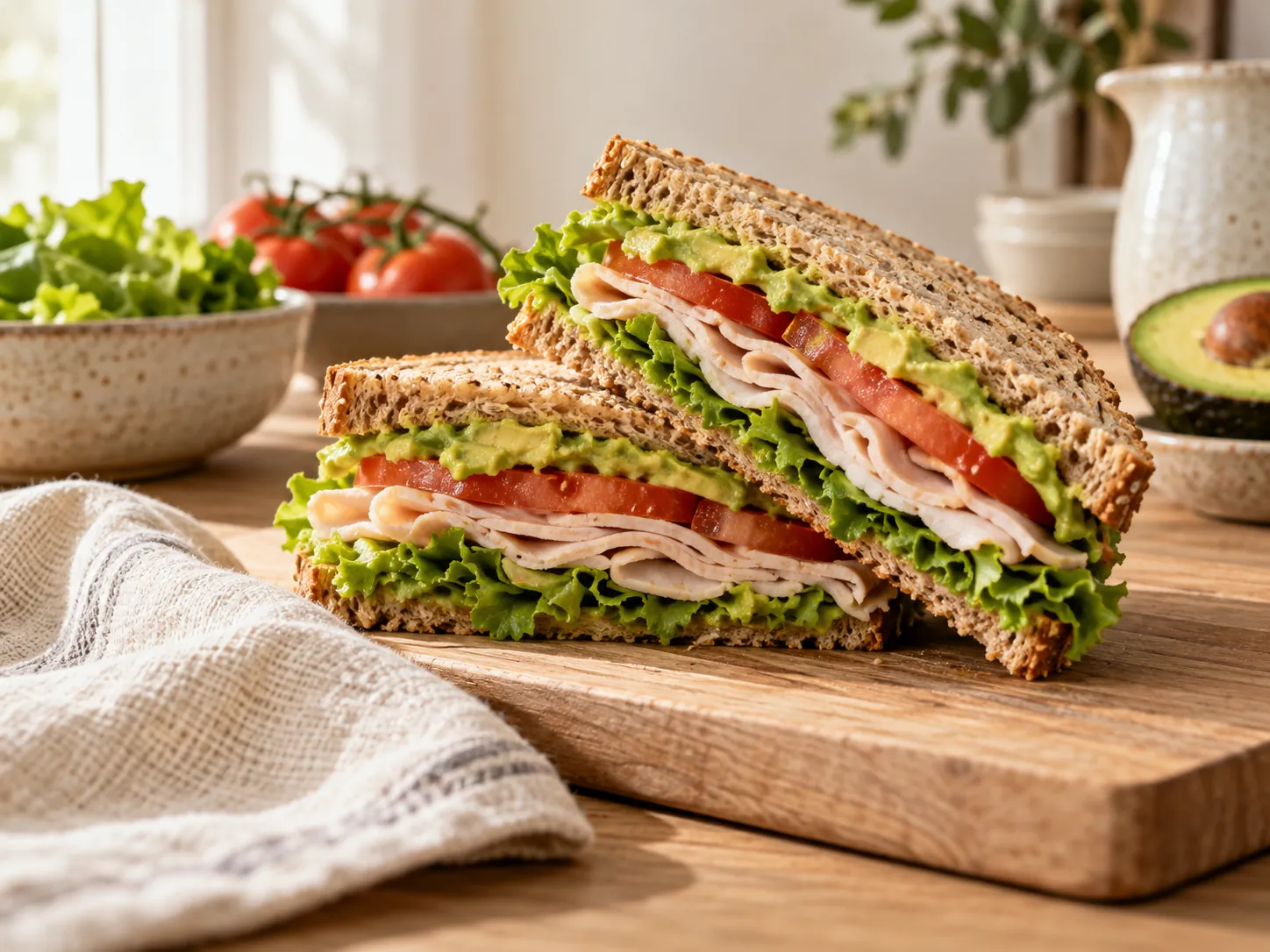 Sándwich integral de pavo y palta