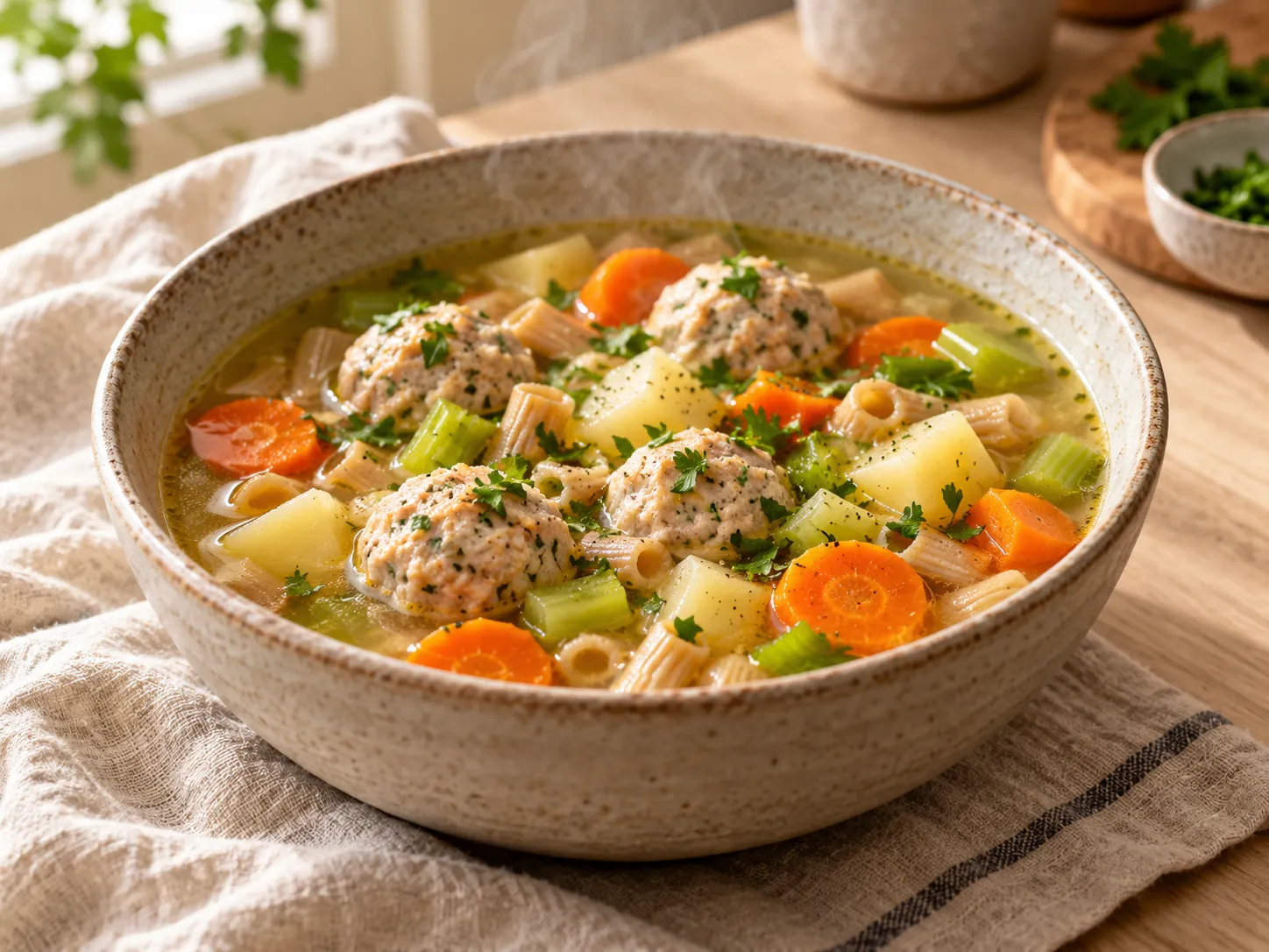 Sopa de albóndigas de pavo