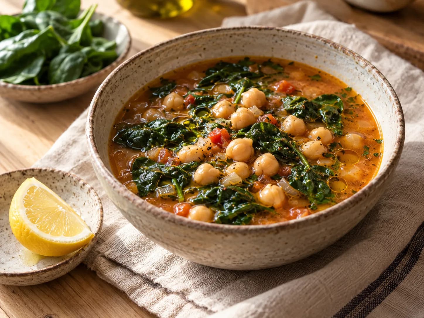 Sopa de garbanzos y espinaca