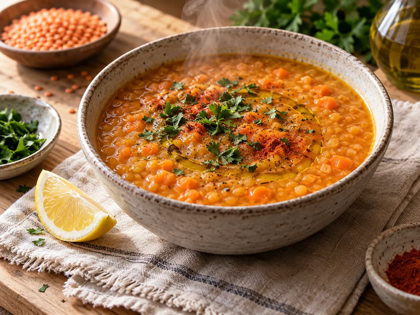 Sopa de lentejas rojas y zanahoria