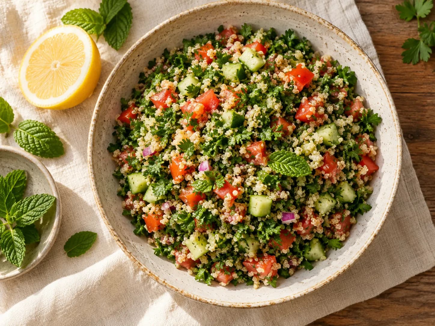Tabulé de quínoa con pepino y menta