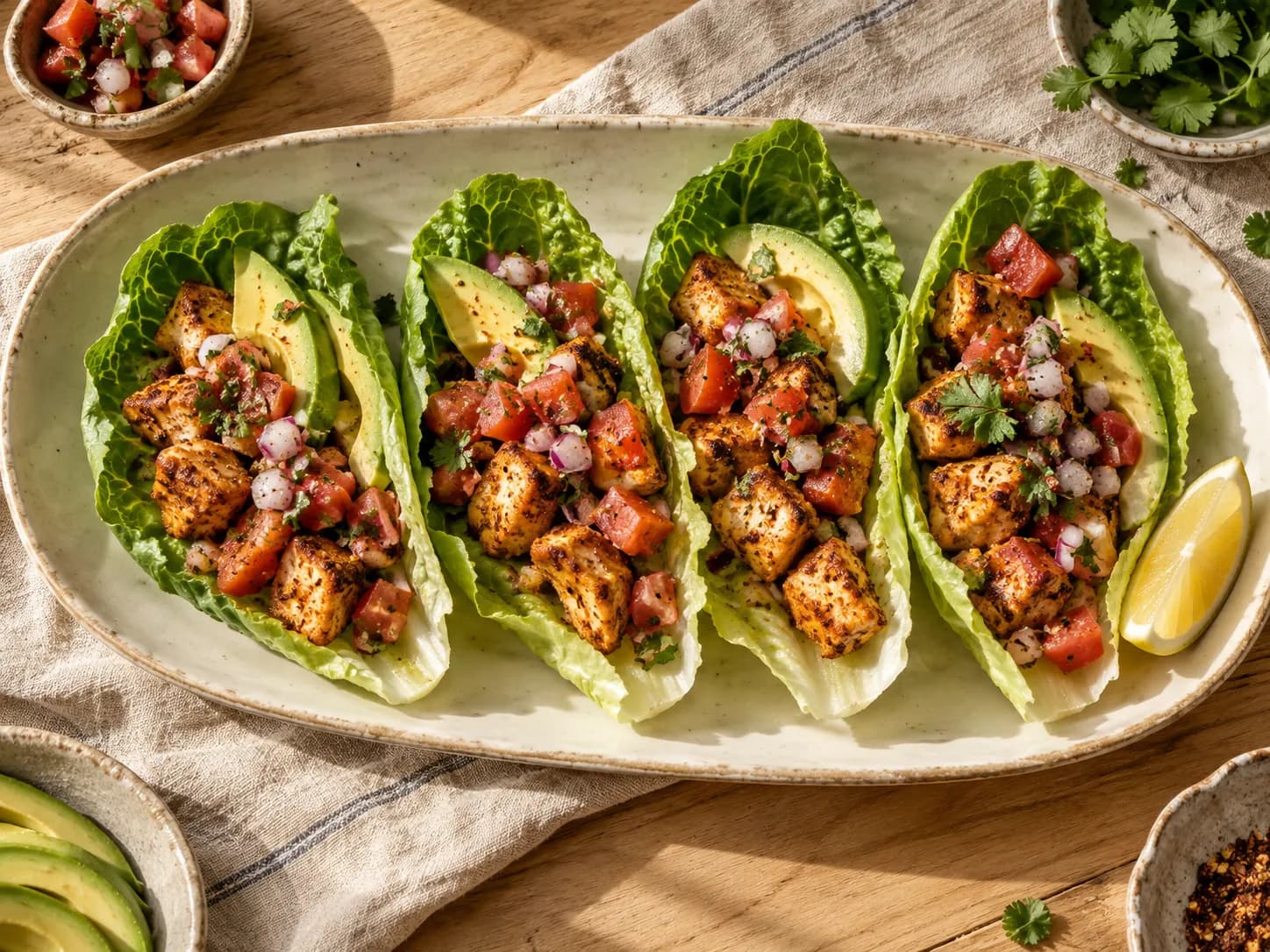Tacos de lechuga con pollo al merkén