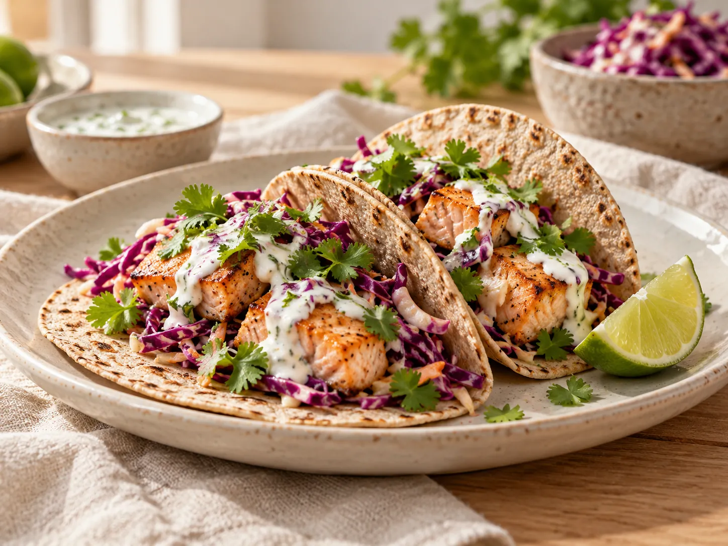 Tacos de salmón con repollo morado