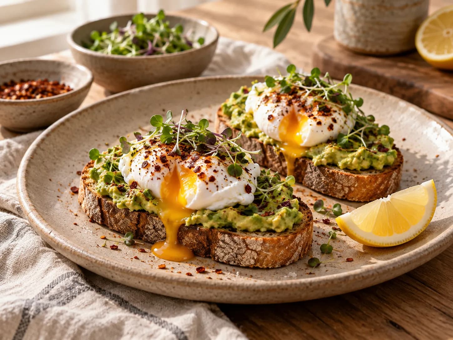 Tostada de palta con huevo pochado