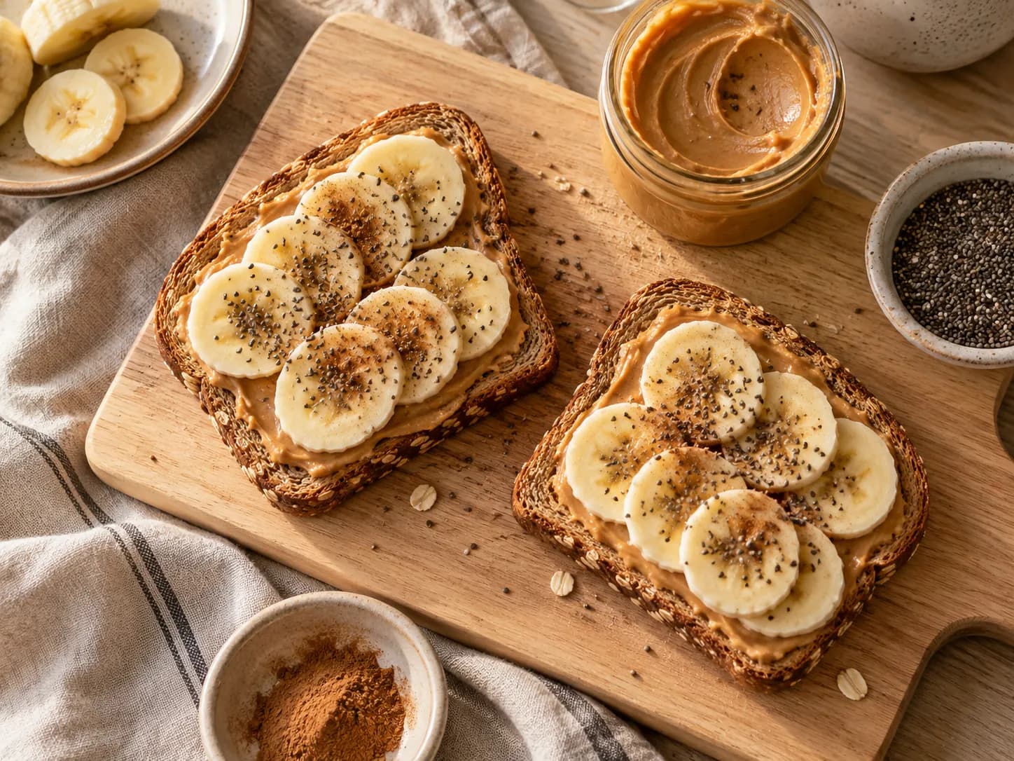 Tostadas con mantequilla de maní y plátano