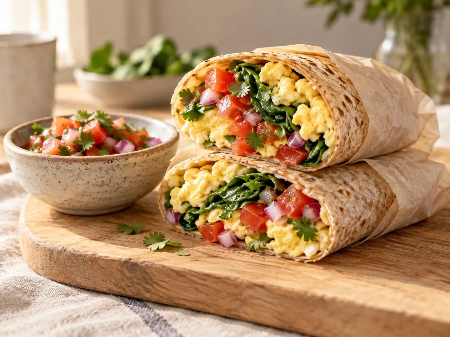 Wrap de huevo, espinaca y tomate